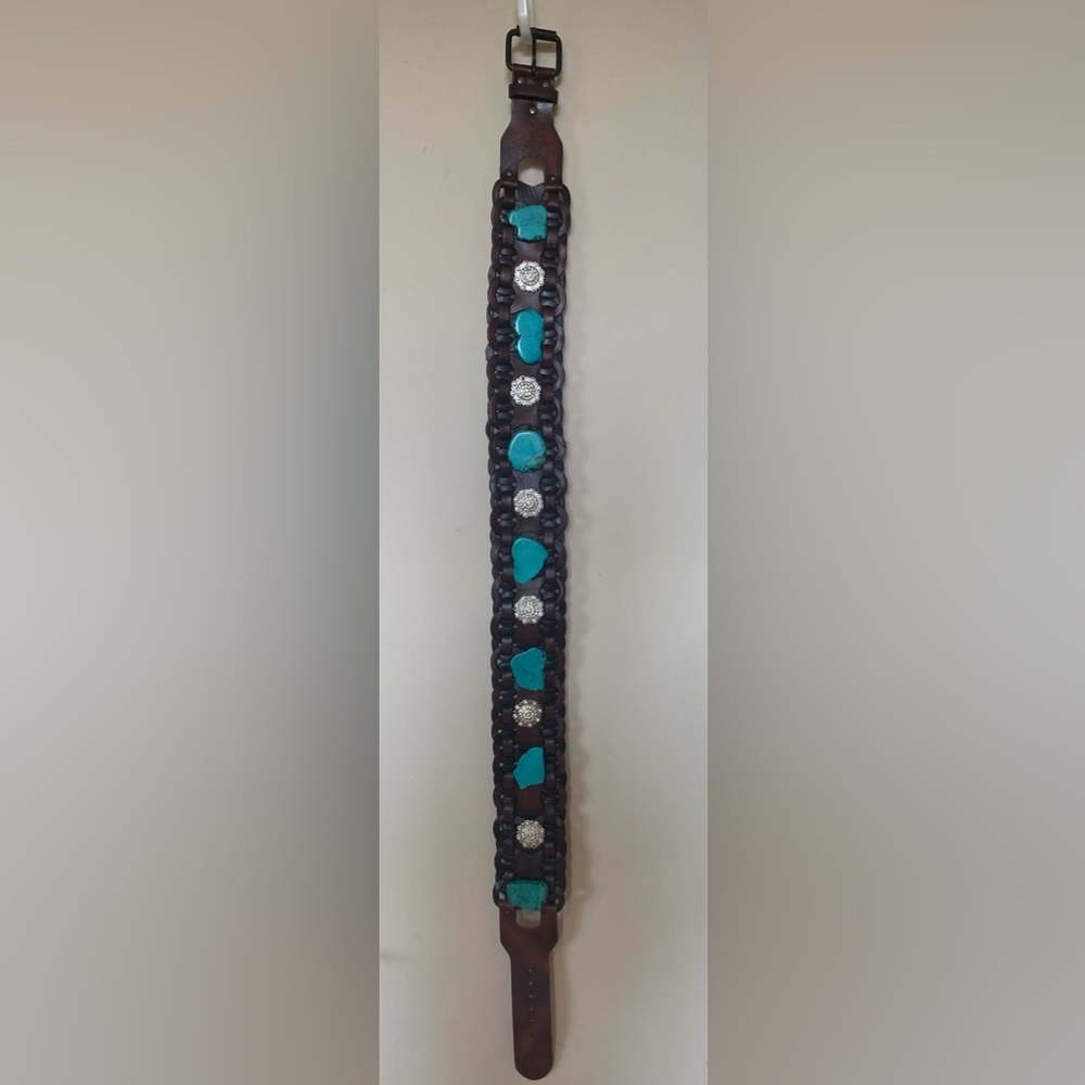 Beautiful leather belt with turquoise stones
